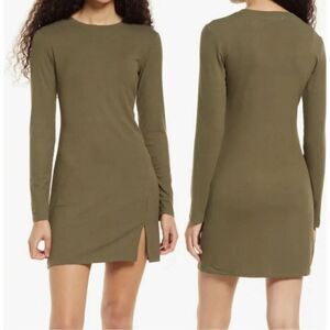BP Nordstrom Olive Ribbed‎ Long Sleeve T Shirt Bodycon Dress M